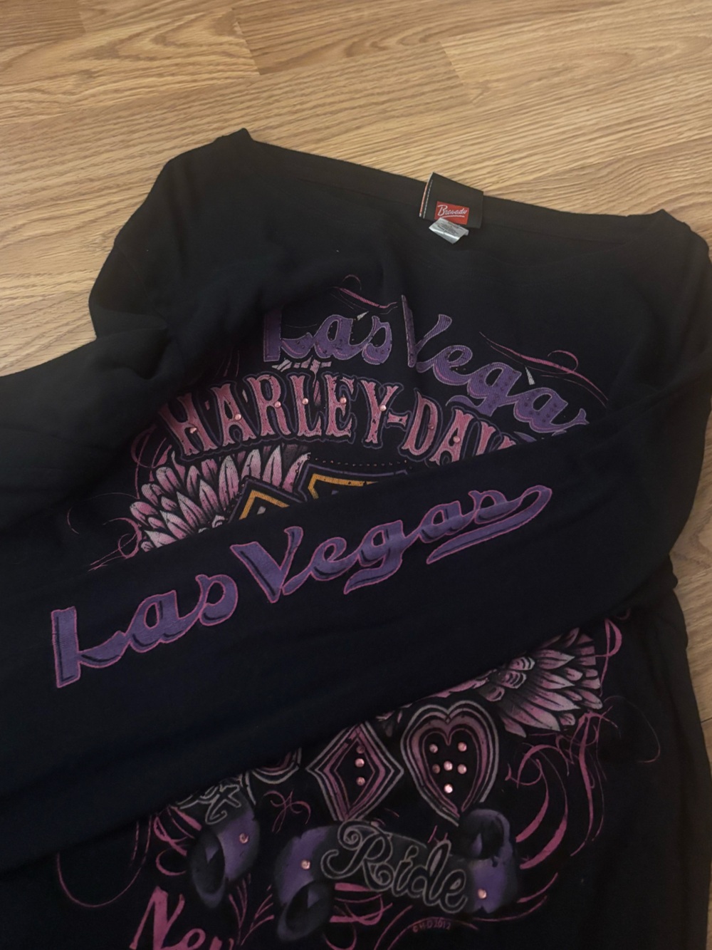 Harley-Davidson Crewneck Beaded Long Sleeve Tee Las Vegas Graphic Size Large - Picture 7 of 9